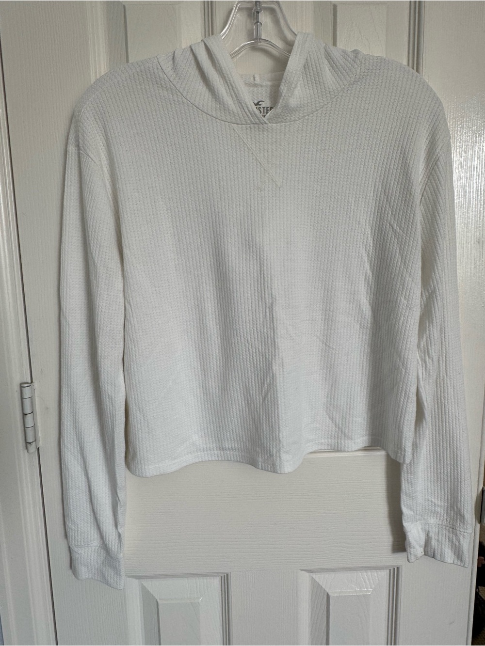 Hollister White Waffle-Knit Hooded Pullover